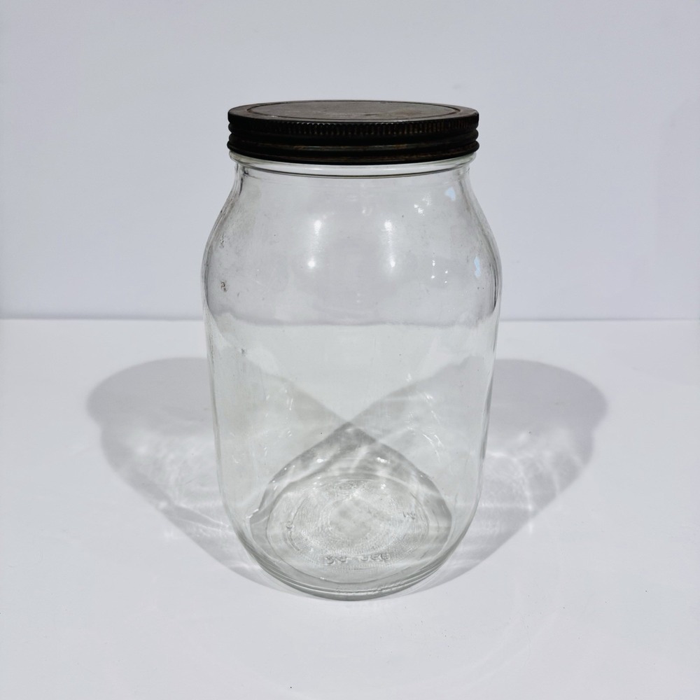 Vintage Anchor Hocking Glass Gallon Jar Clear Glass W Screw On Metal Lid